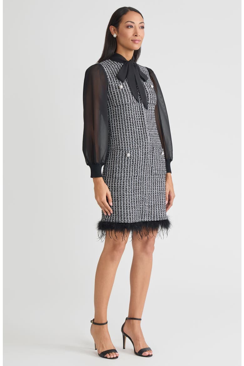 Mixed-Media Tweed Knit Sheath Dress, Alternate, color, Black/White