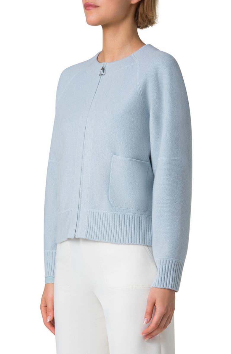 Akris Cashmere Piqué Zip Cardigan, Alternate, color, 