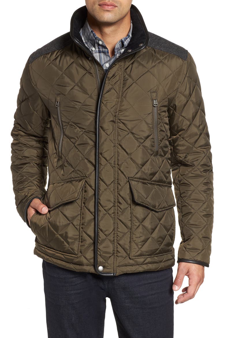 Herringbone Yoke Quilted Jacket, Main, color, OLIVE