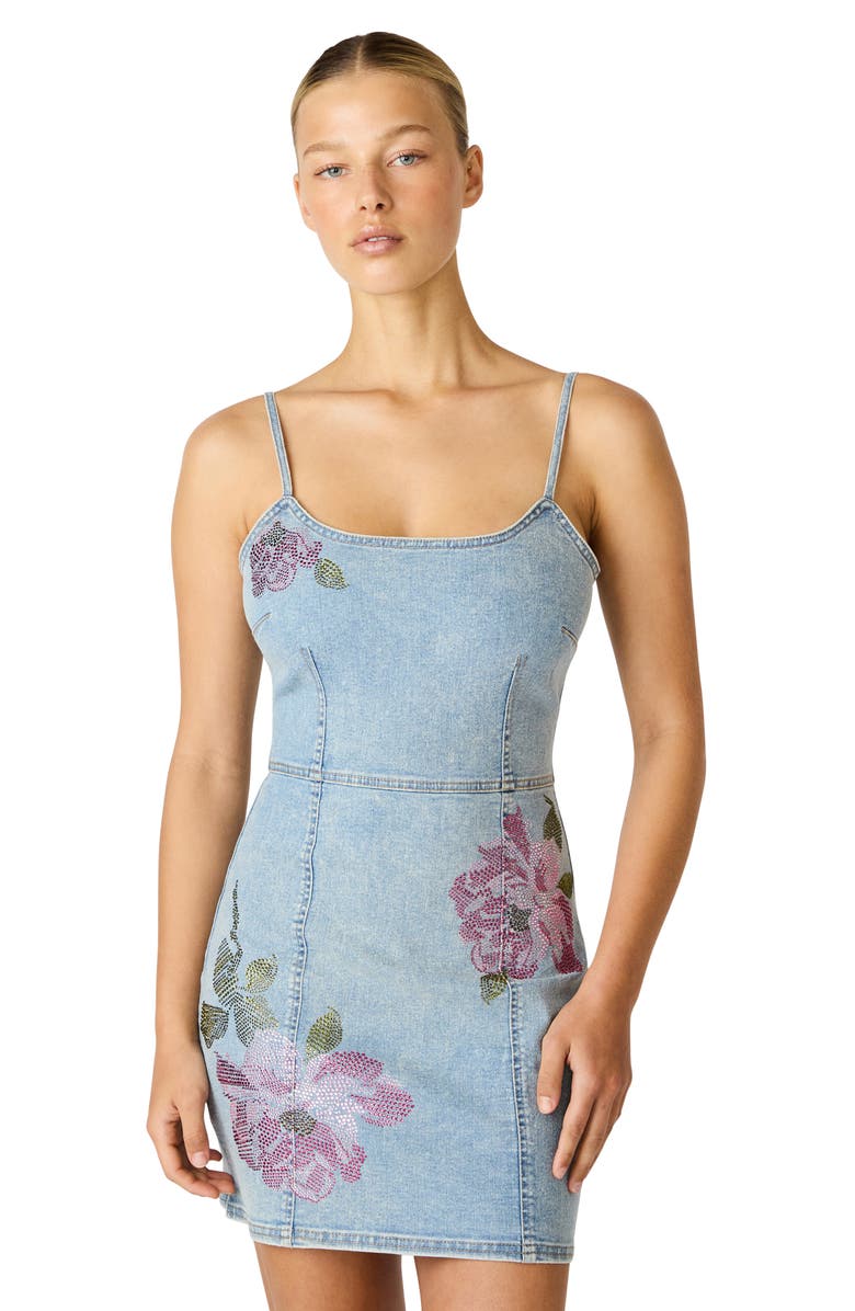 Steve Madden Gisella Embellished Flower Denim Minidress, Alternate, color, Seabreeze Blue