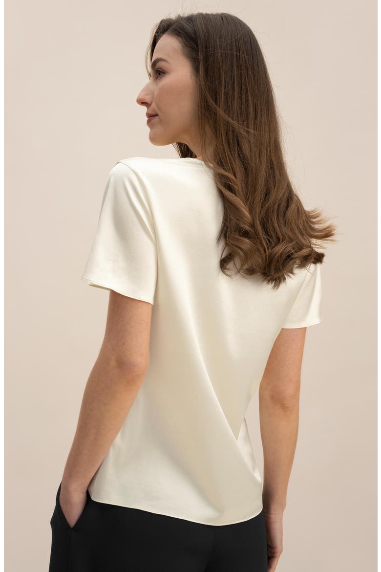 Cowl Neck Short Sleeves Silk Shirt, Alternate, color, Lily white