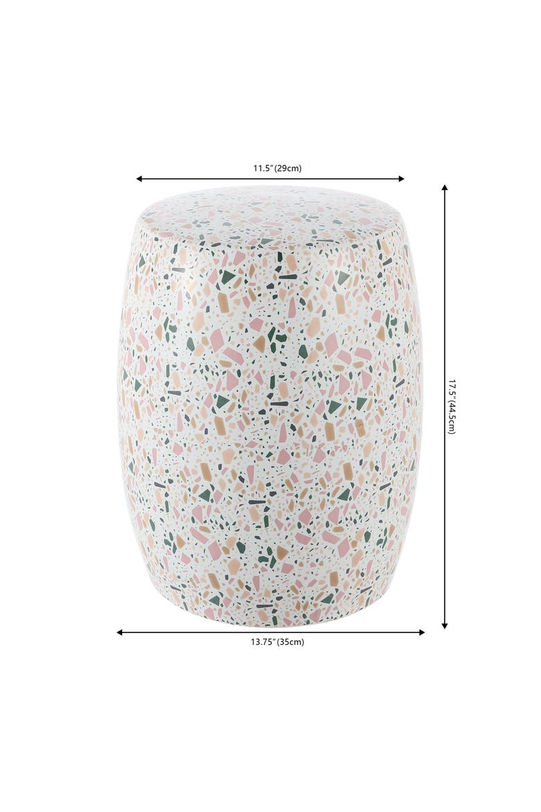 Chiara Traditional Floral Chinoiserie Ceramic Drum Garden Stool, Pierced Indoor/Outdoor Patio Seat & Side Table, Alternate, color, White/Pink