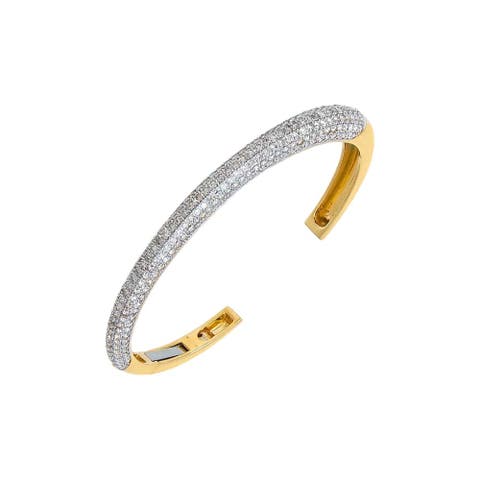Diamond Rounded Pave Open Bangle Bracelet 14K