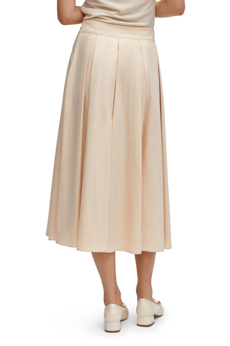 Pleated Stretch Cotton Blend Midi Skirt, Alternate, color, ECRU