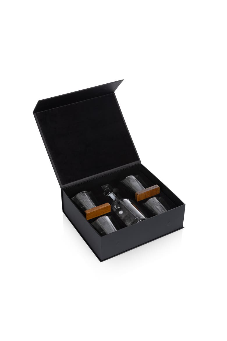 Ambassador Whiskey Box with Decanter and 4 Lowball Glasses, Alternate, color, Black