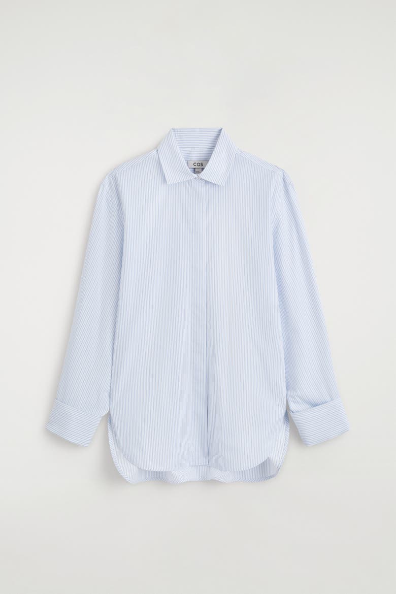 Cutaway-Collar Striped Cotton-Blend Shirt, Alternate, color, BLUE / WHITE / STRIPED
