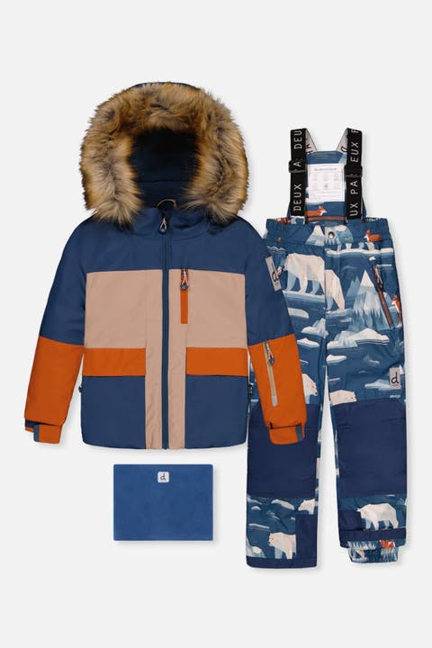 Play Faux Fur Hood Jacket & Bear Pants Two Piece Snowsuit