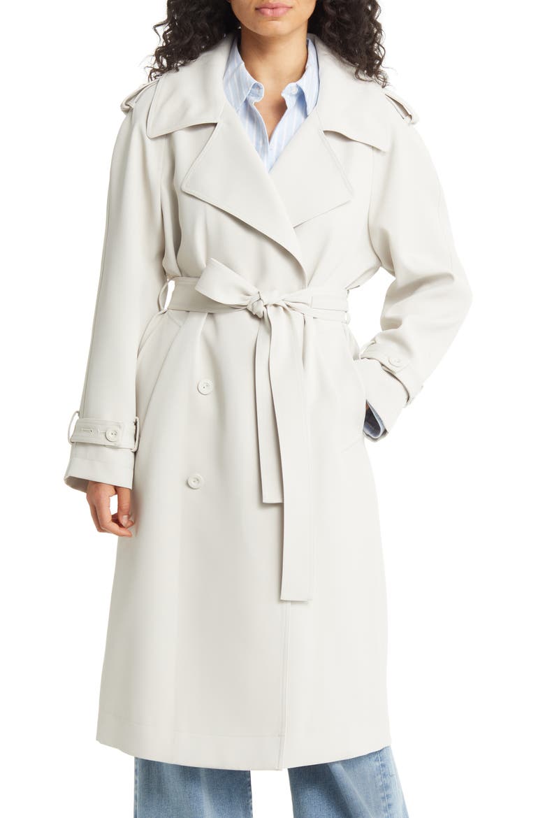 Crepe Trench Coat, Main, color, BONE