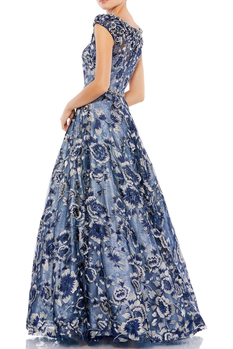 Embellished Cap Sleeve High Neck Ballgown, Alternate, color, Blue