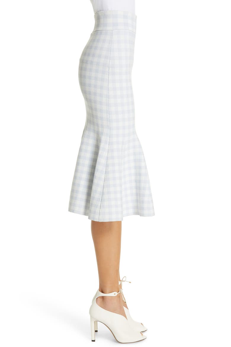 Jonathan Simkhai Gingham Knit Trumpet Skirt, Alternate, color, LIGHT BLUE
