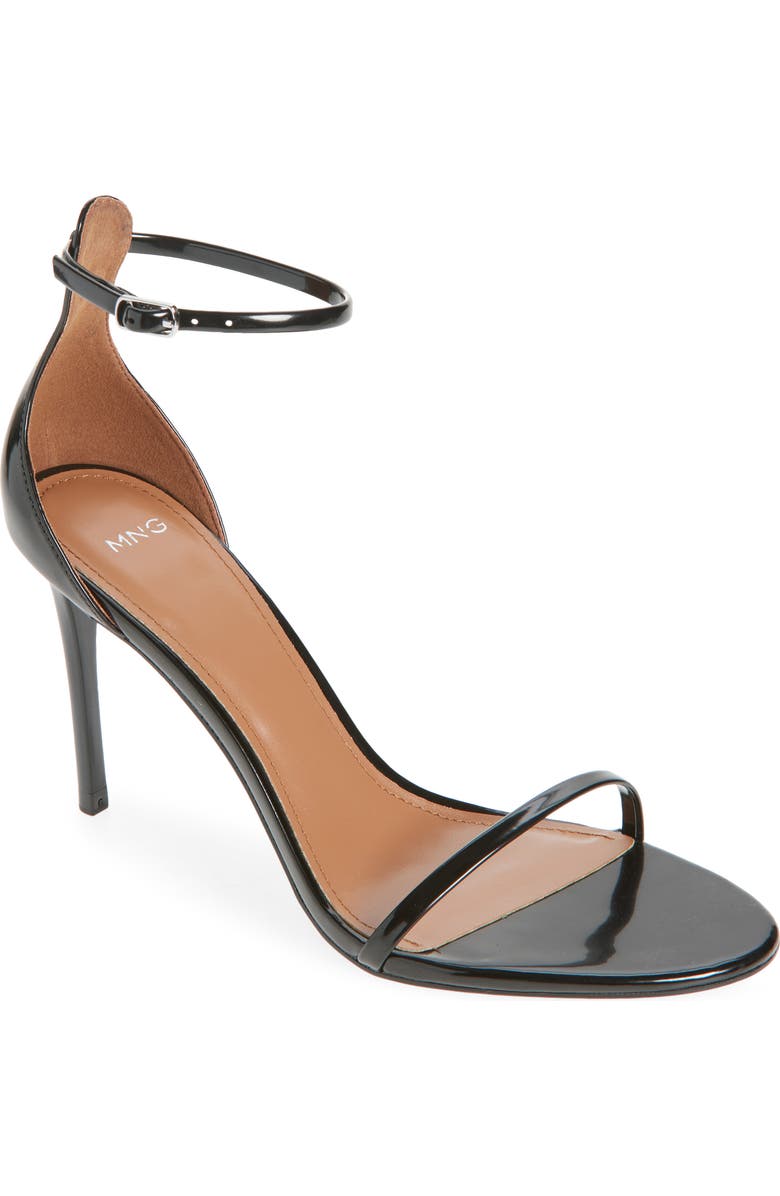 MANGO Fina Ankle Strap Sandal, Main, color, Black
