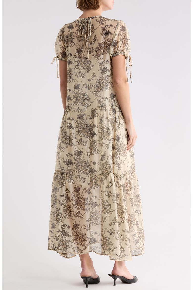 Puff Sleeve Drop Waist Maxi Dress, Alternate, color, BONE/ BLACK
