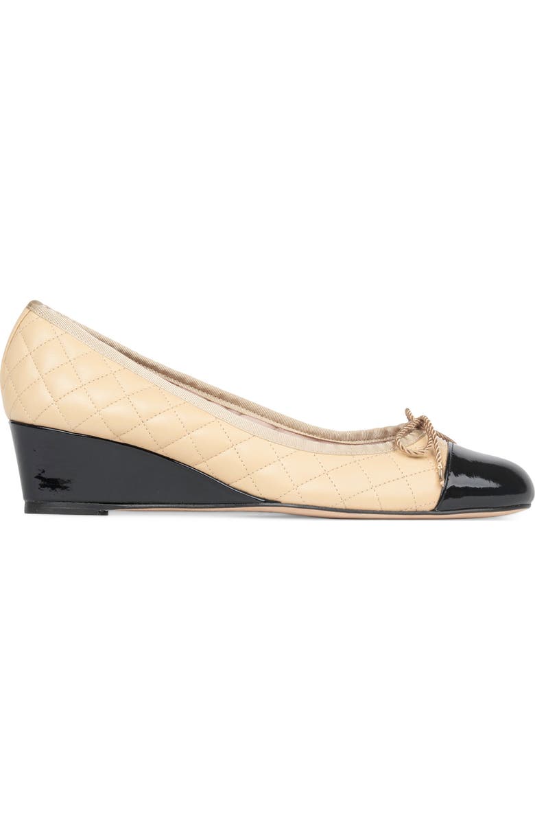 PAUL MAYER Cap Toe Quilted Wedge Pump, Alternate, color, Beige/ Black Patent