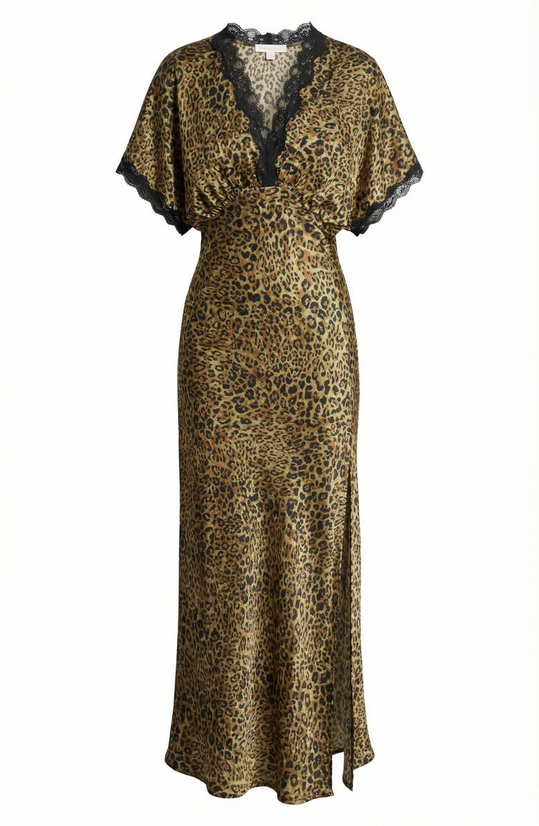 Modenaire Leopard Print Lace-Trim V-Neck Side-Slit Maxi Dress, Alternate, color, Leopard Print