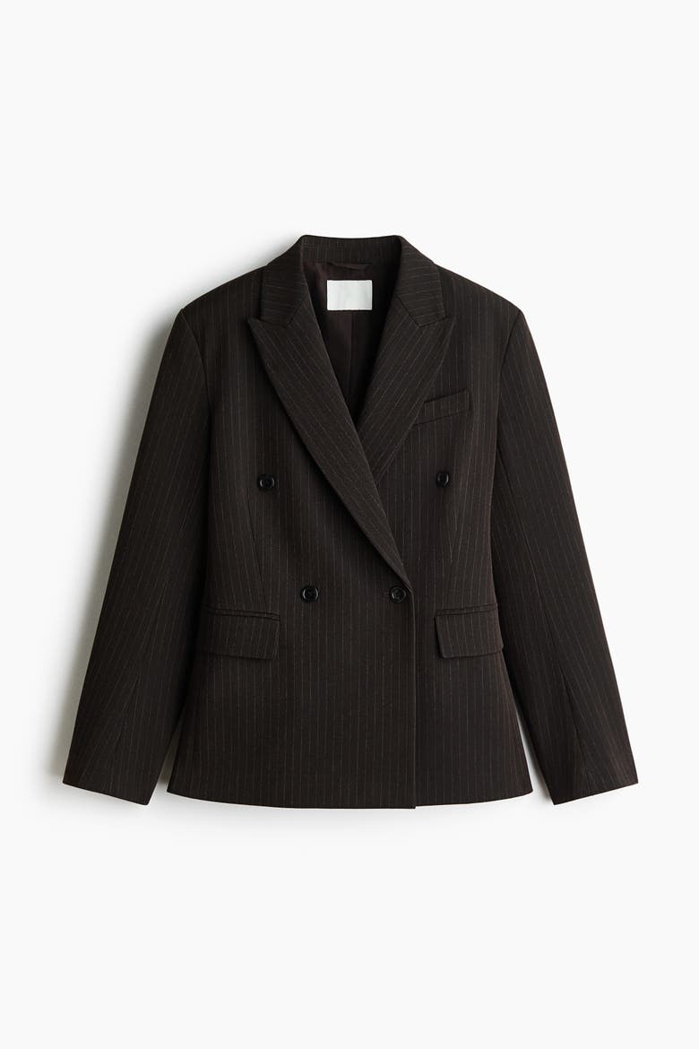 Double-Breasted Blazer, Alternate, color, Dark brown/pinstriped