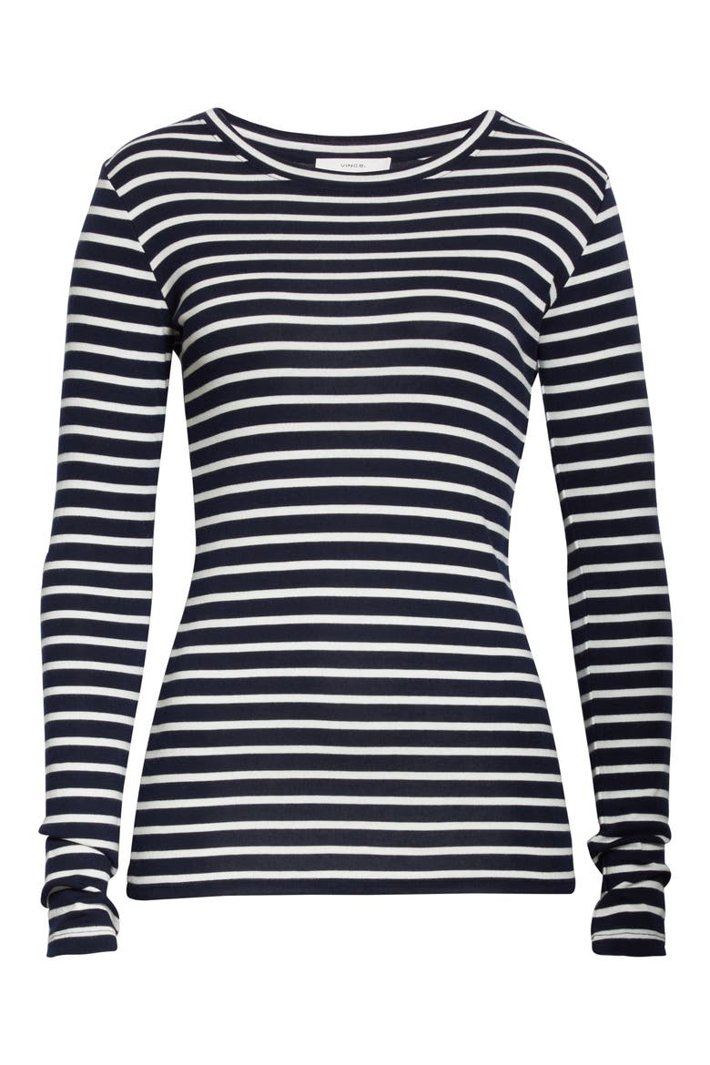 Feeder Stripe Long Sleeve Pima Cotton Blend Top, Alternate, color, WAVECREST/ OFF WHITE