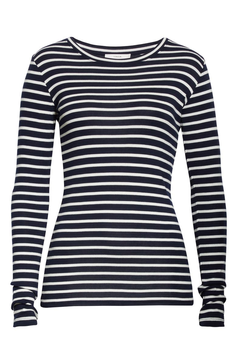 Vince Feeder Stripe Long Sleeve Pima Cotton Blend Top, Alternate, color, 