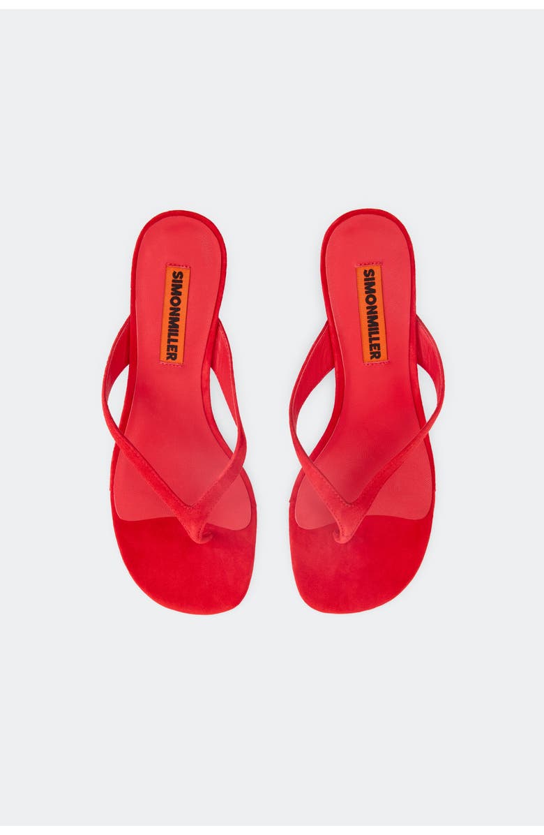 SIMONMILLER Suede Beep Thong In Lucky Red, Main, color, Lucky Red