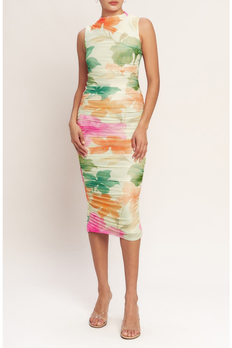 Print Mesh Midi Dress, Main, color, IVORY