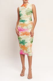 FLYING TOMATO Print Mesh Midi Dress