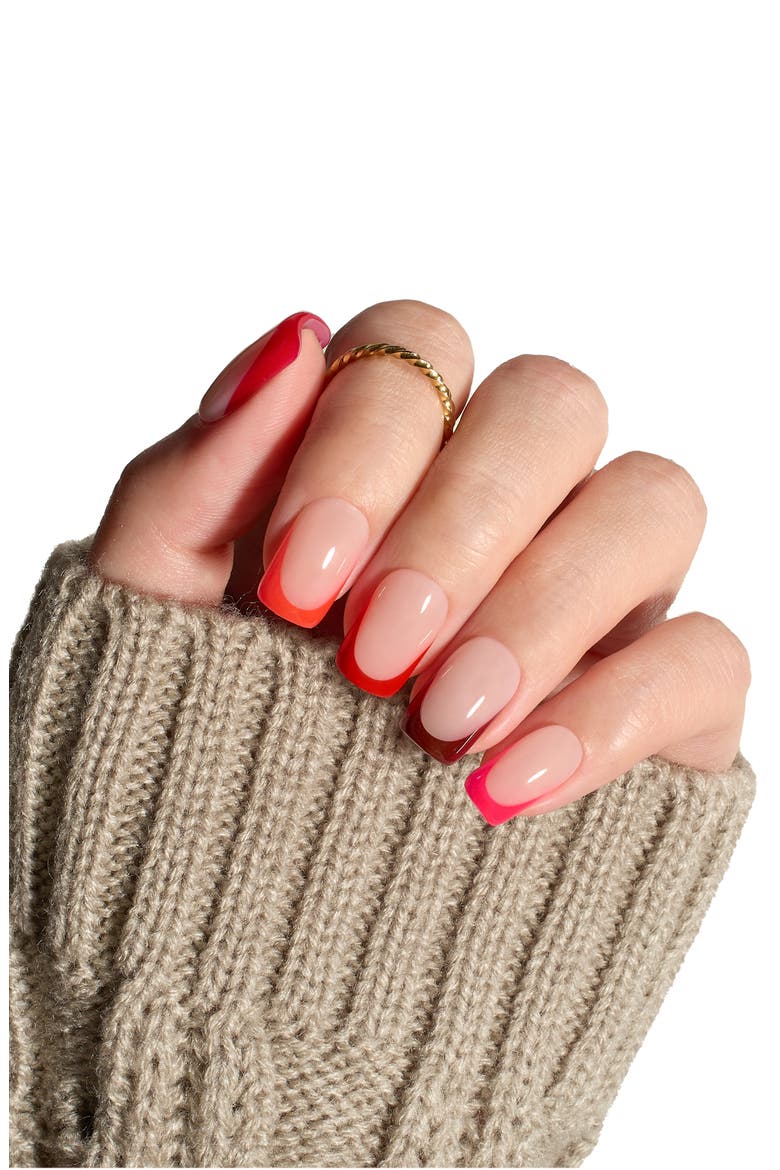 Red French Tip Press On Nail Studio Kit Short Square, Alternate, color, Christmas classic Red