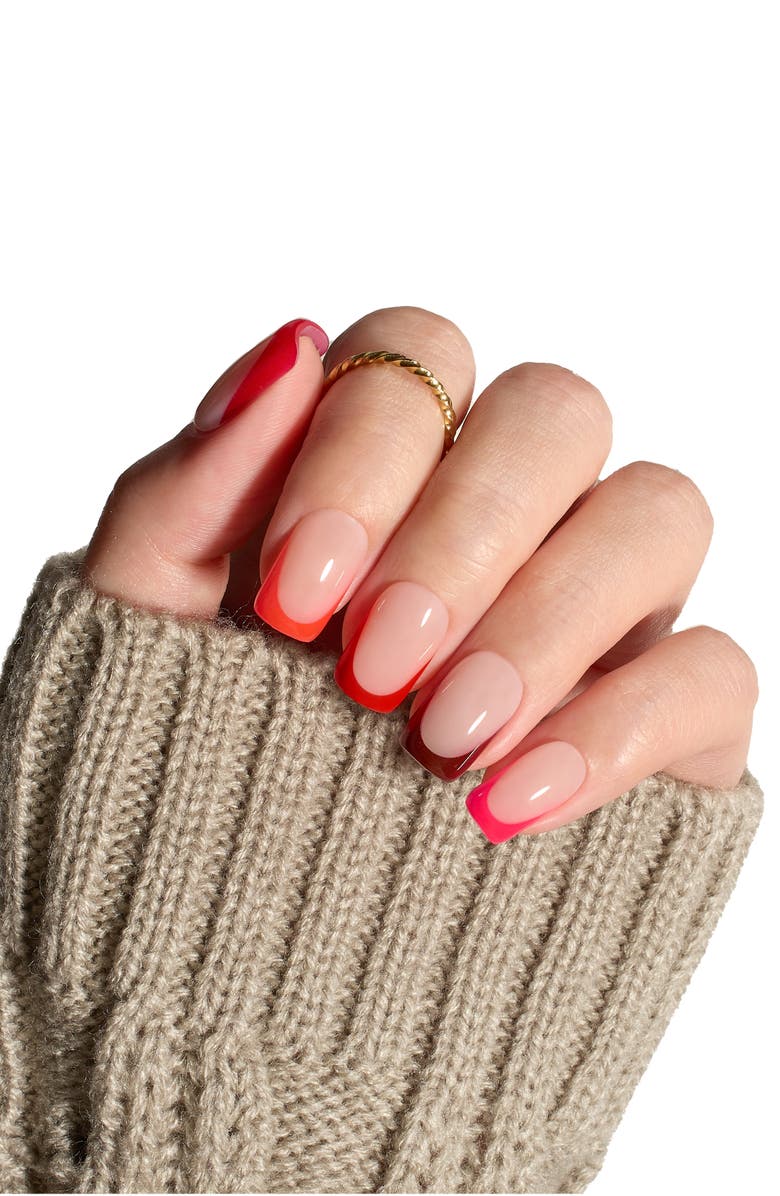 Beetles Red French Tip Press On Nail Studio Kit Short Square, Alternate, color, Christmas Classic Red