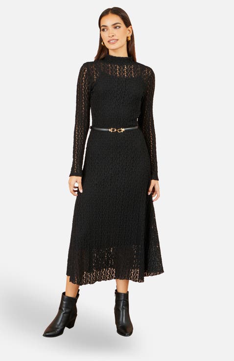 High Neck Lace Midi Dress