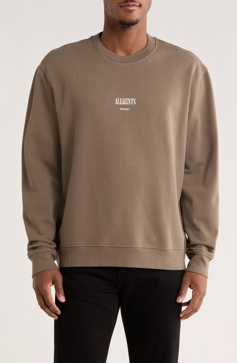 AllSaints Burman Crewneck Cotton Sweatshirt, Main, color, Cage Brown