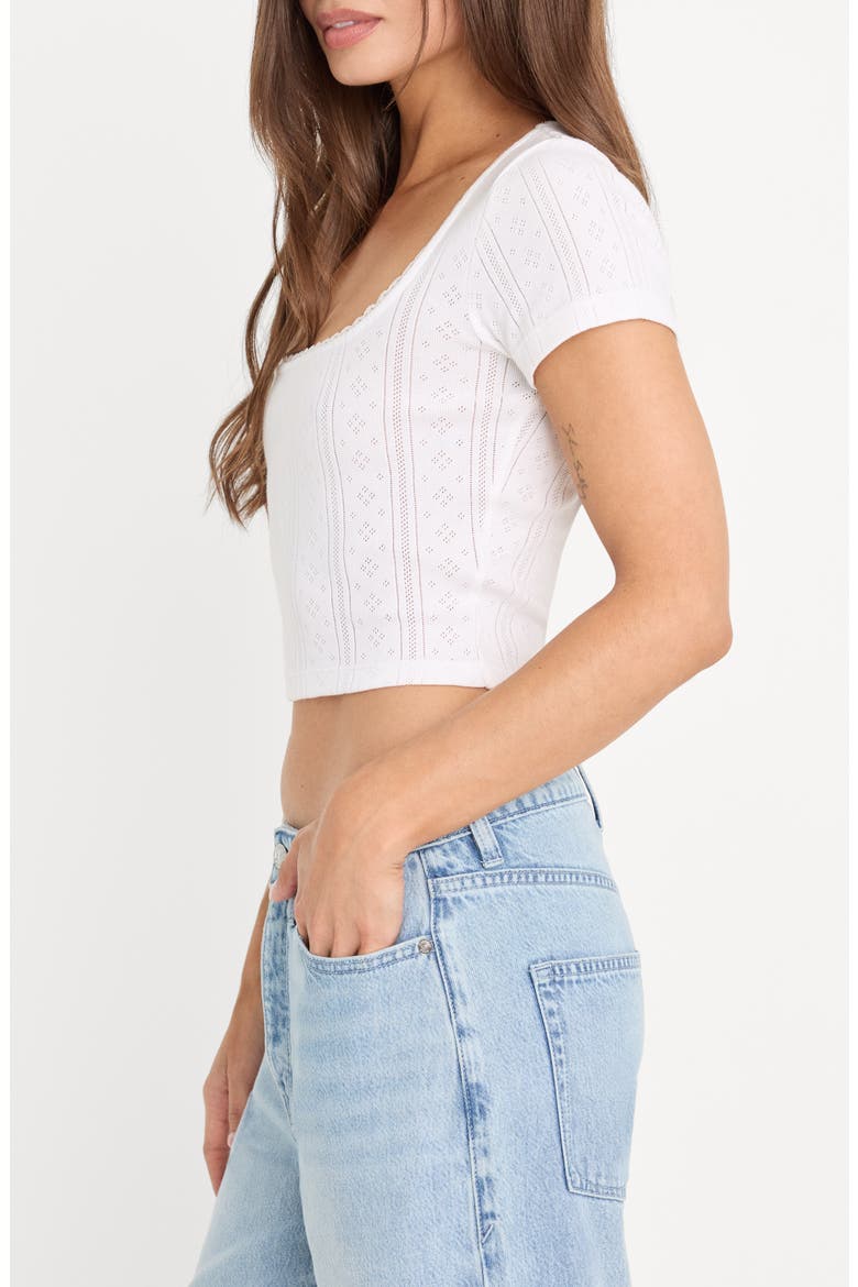 The Pointelle Square Neck Cotton Crop Top, Alternate, color, WHITE001