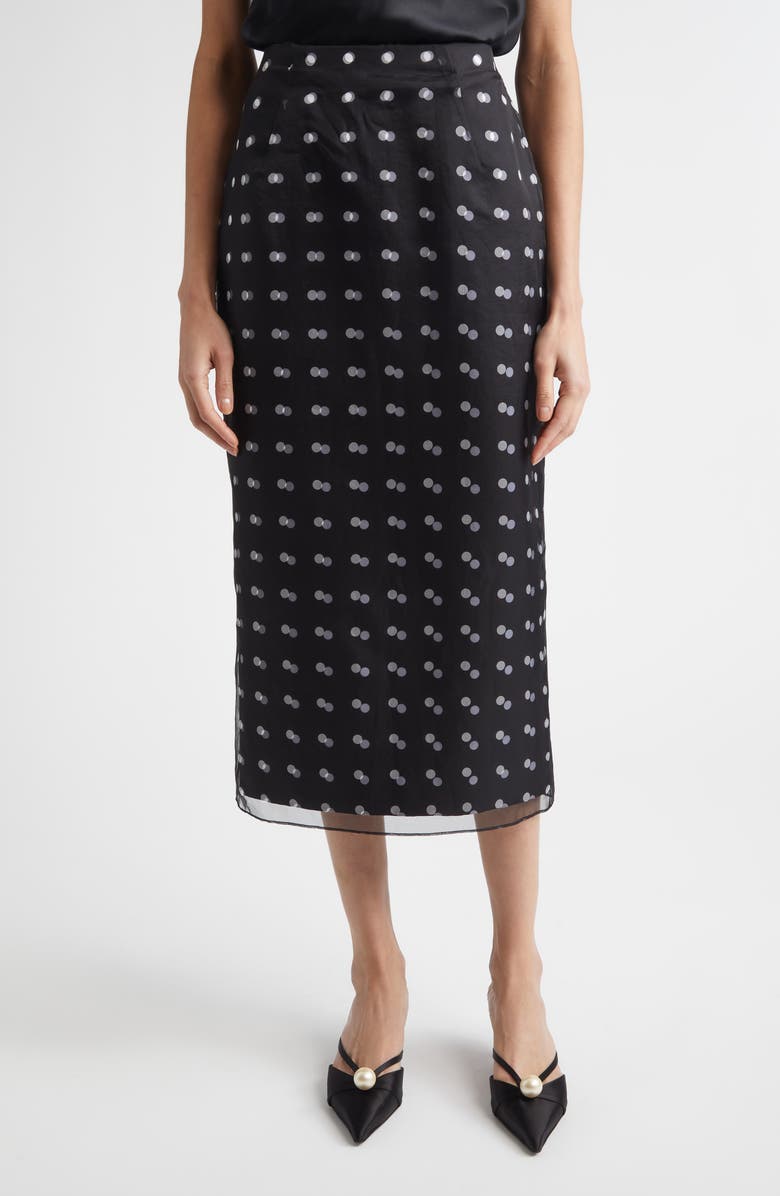 Emilia Wickstead Bethan Layered Polka Dot Silk Organza Midi Skirt, Main, color, Black Polka Dot