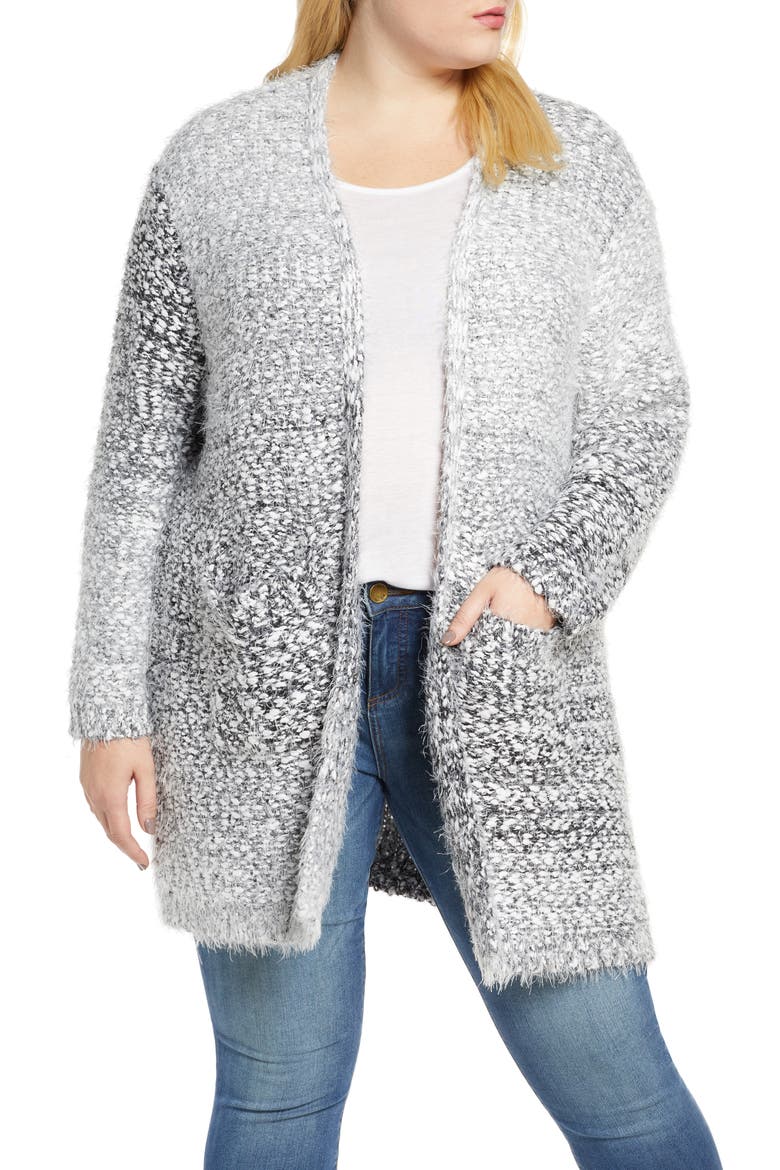 Harper Ombrè Eyelash Cardigan, Main, color, BLACK MIX