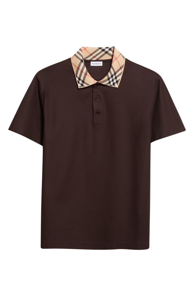 Burberry Evan Check Collar Cotton Piqué Polo, Alternate, color, Clove Brown