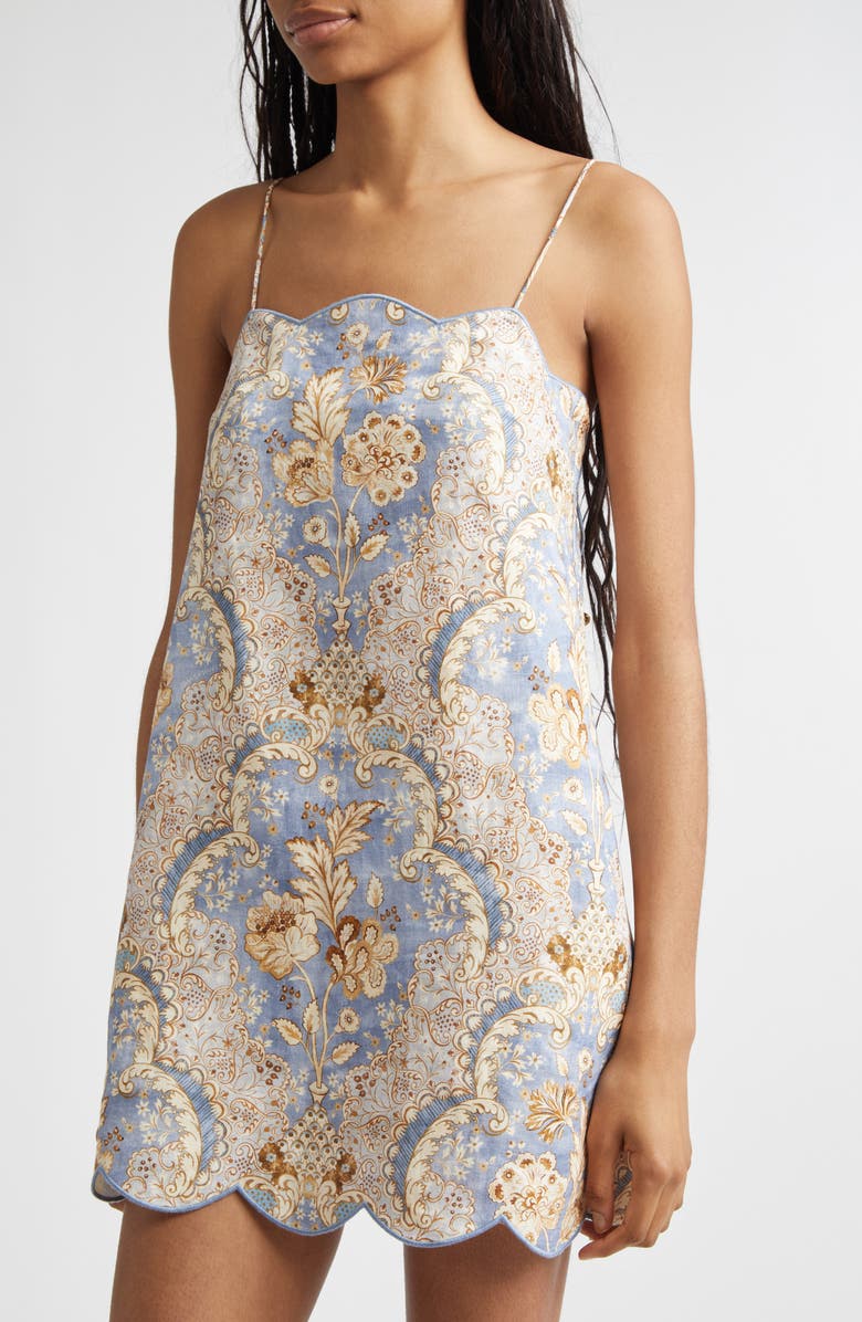 Zimmermann Daylight Scalloped Linen Minidress, Alternate, color, Damask Denim