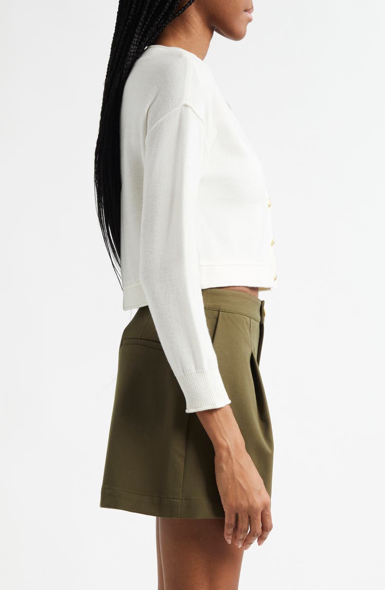 L'AGENCE Nopal Off the Shoulder Crop Cardigan, Alternate, color, Ivory/ Gold