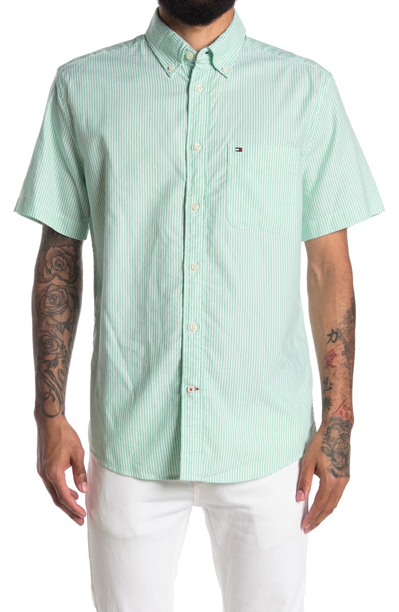 Tommy Hilfiger Ducal Stripe Print Short Sleeve Shirt, Main, color, 