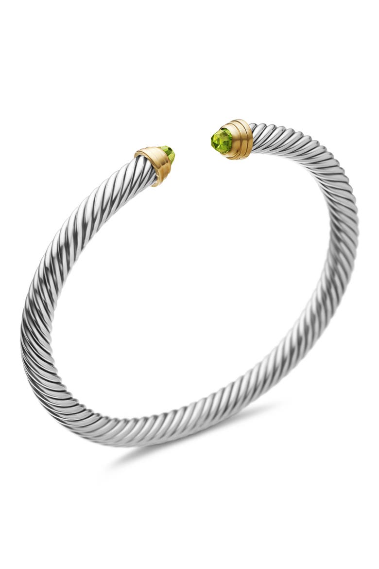 Classic Cable Bracelet in Sterling Silver with 14K Yellow Gold and Peridot, Alternate, color, SILVER