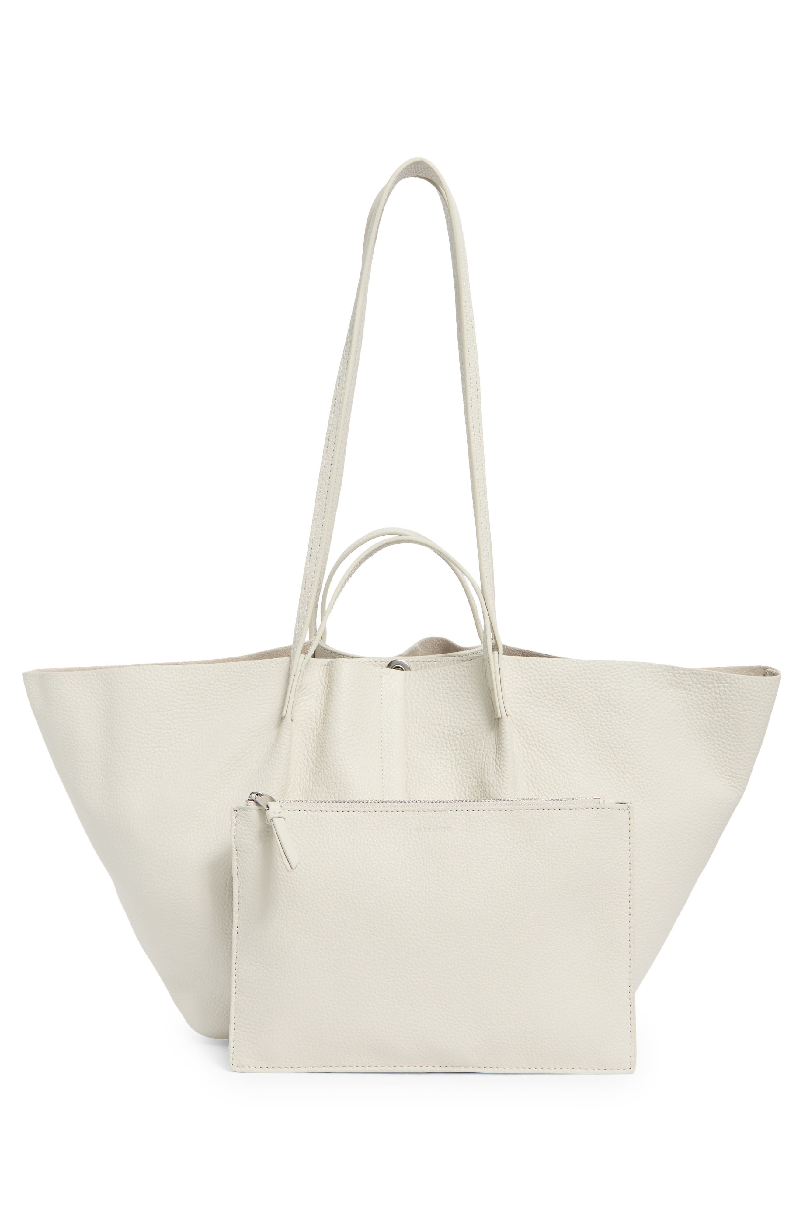 AllSaints Odette East/West Leather Tote Bag, Alternate, color, Pampas White