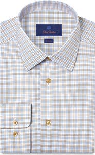 David Donahue Trim Fit Check Cotton Twill Dress Shirt