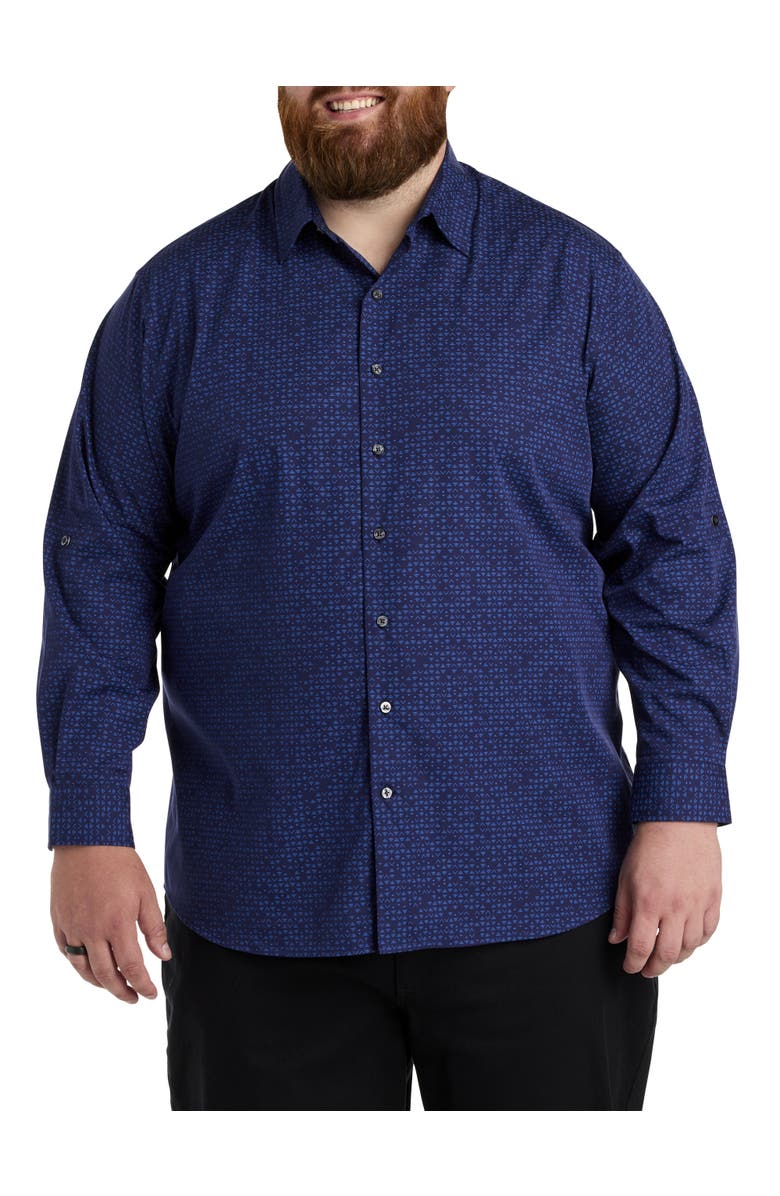 Synrgy by DXL Big & Tall Geometric Print Roll-Tab Sport Shirt, Alternate, color, Blue