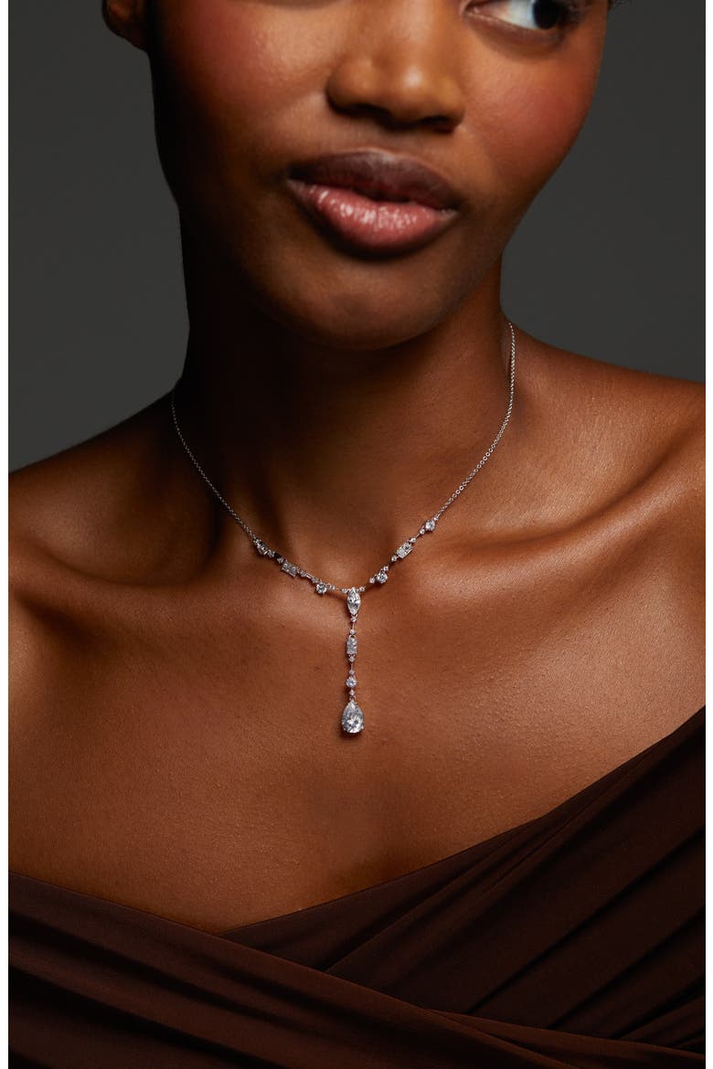 Everleigh Cubic Zirconia Y-Necklace, Alternate, color, RHODIUM
