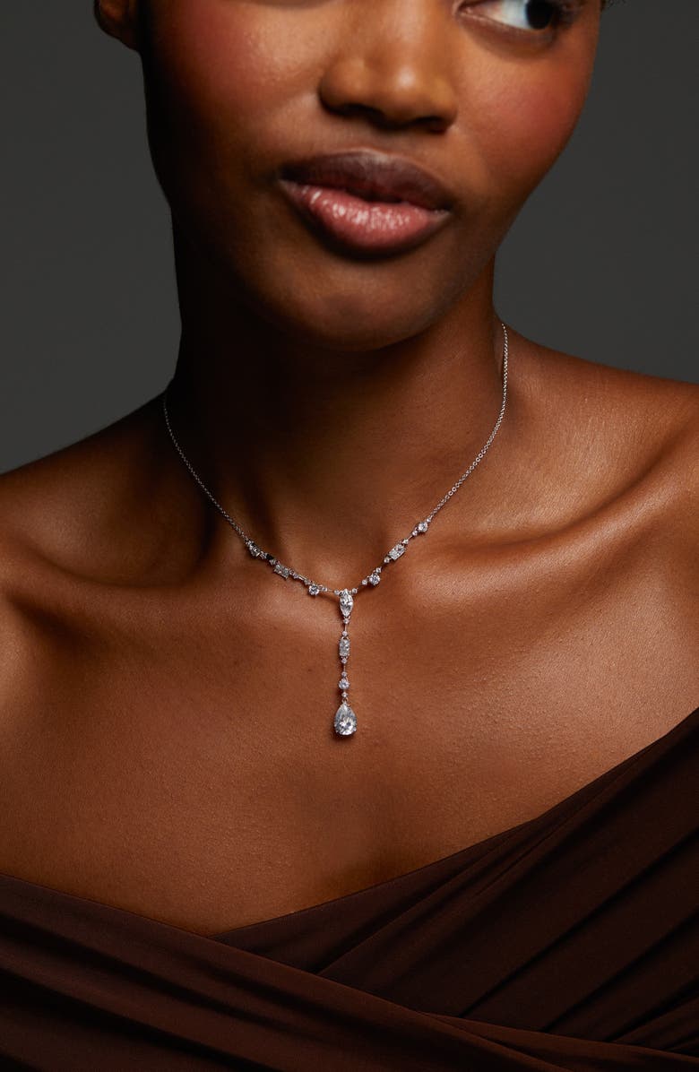 Nadri Everleigh Cubic Zirconia Y-Necklace, Alternate, color, Rhodium