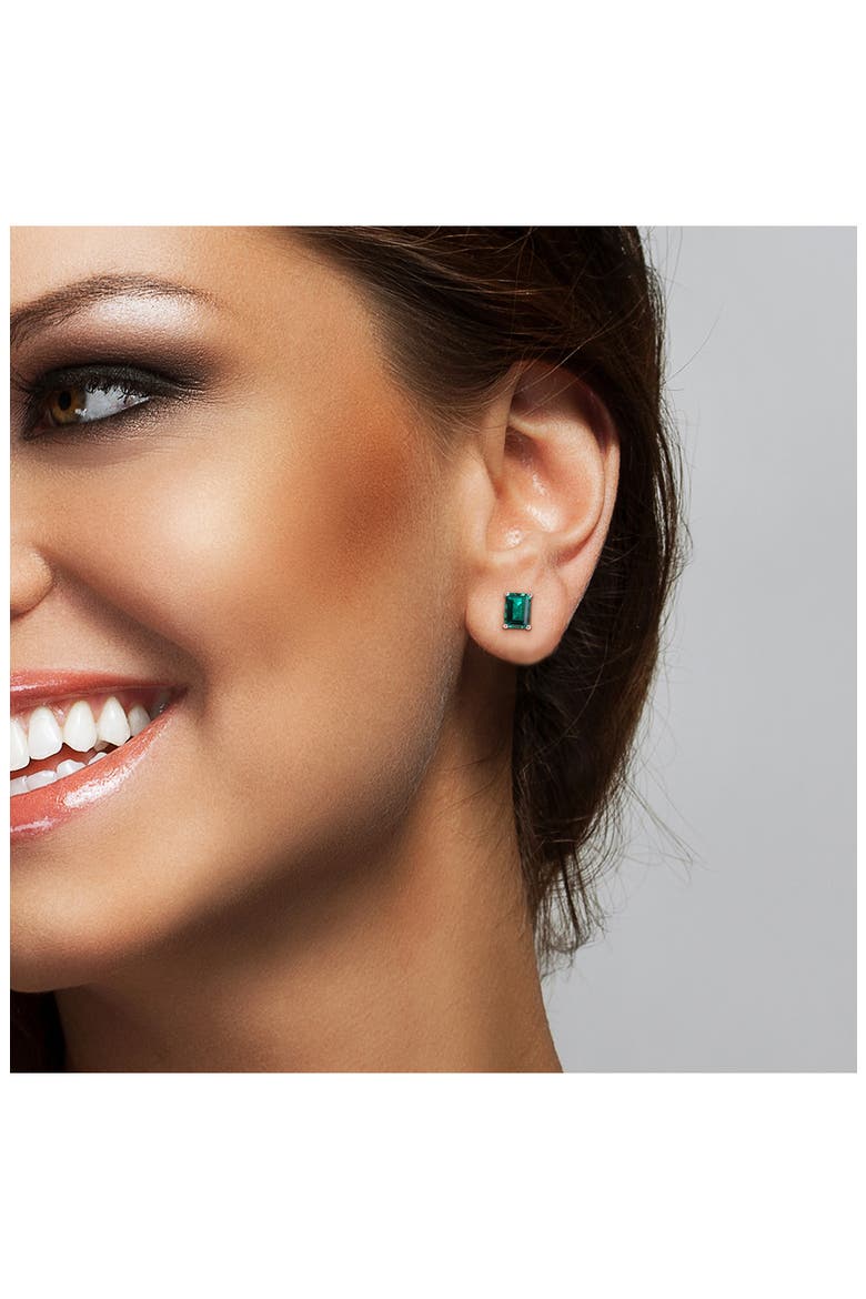 Emerald Cut Lab Created Emerald Pendant Necklace & Stud Earrings Set, Alternate, color, GREEN