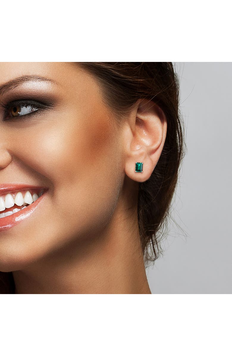 DELMAR Emerald Cut Lab Created Emerald Pendant Necklace & Stud Earrings Set, Alternate, color, Green