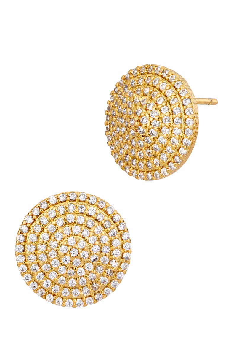 SAVVY CIE JEWELS Pavé Cubic Zirconia Circle Stud Earrings, Main, color, Yellow