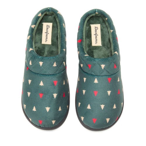 Dearfoams Darcy Quilted Cuff Velour Clog Slipper In Green