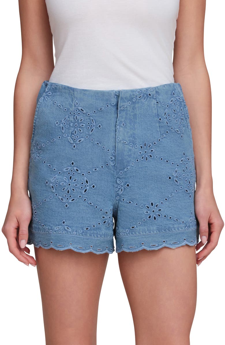 Avec Les Filles Stretch Cotton Eyelet Shorts, Alternate, color, Sea Blue Wash