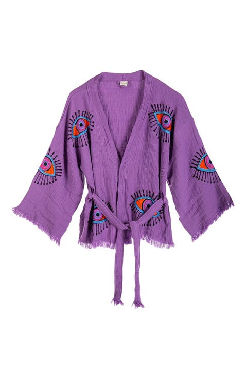 Sereia Evil Eye Handmade Cotton Short Kimono
