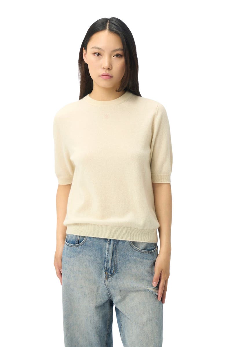 GOBI Mongolian Cashmere Elbow-Length Sleeve Cashmere Sweater, Alternate, color, Off White
