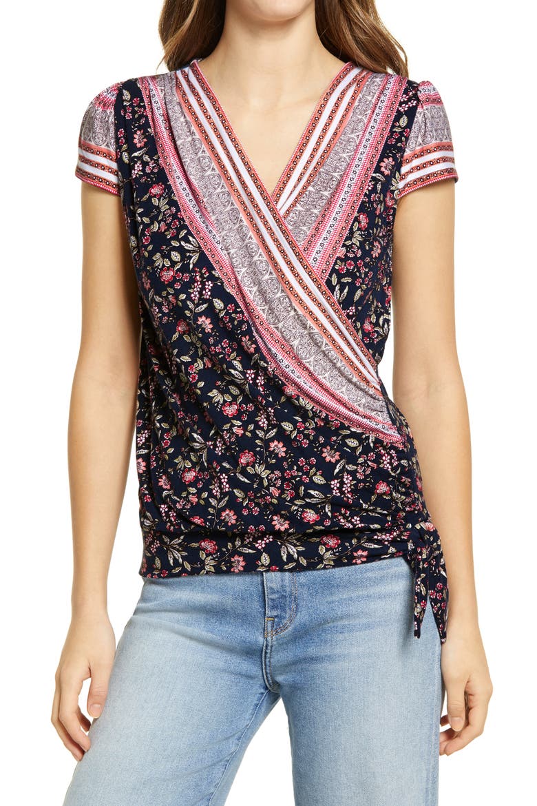 Wrap Front Top, Main, color, NAVY