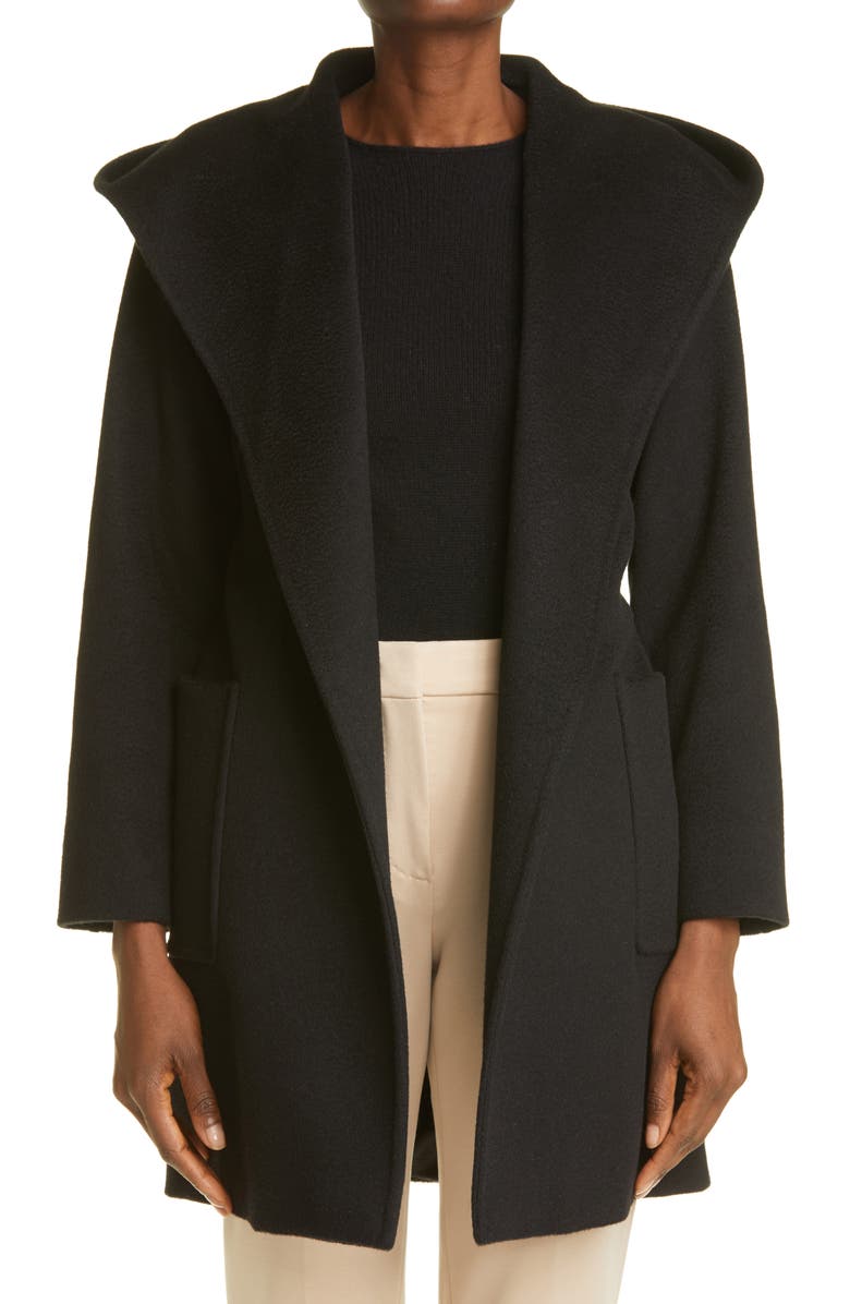 Max Mara Rialto Hooded Camel Hair Coat, Main, color, Black